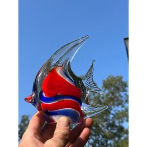 Art Glass Angel/tropical fish Red White Blue Striped. Large. Handblown. decor
